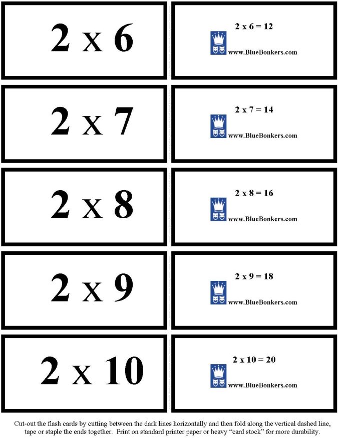 Printable multiplication flash cards - math skills practice sheet