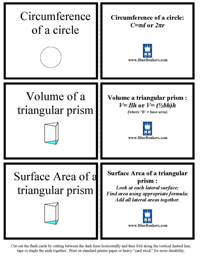 BlueBonkers Printable Geometry Formula Flash Cards BlueBonkers Printable Geometry Formula Flash Cards