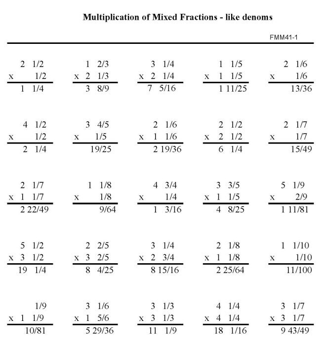 Printable fractions multiplicaton work sheet - math skills student practice sheet