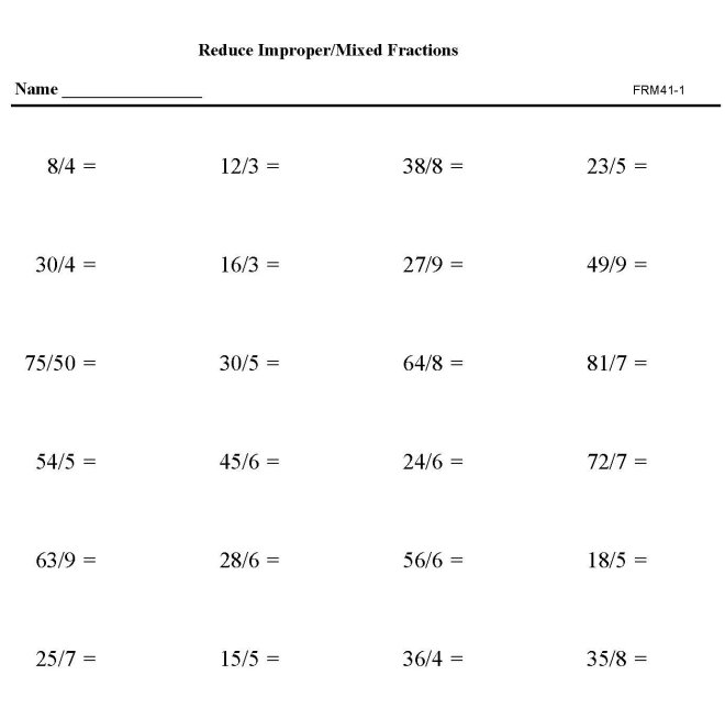 Printable reduction of fractions, pratice sheet