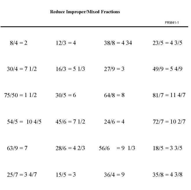 Printable reduction of fractions, pratice sheet