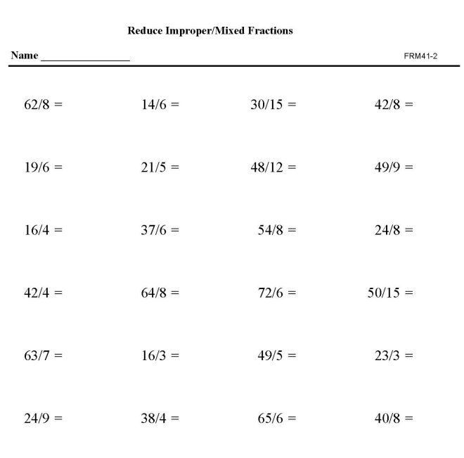 Printable reduction of fractions, pratice sheet