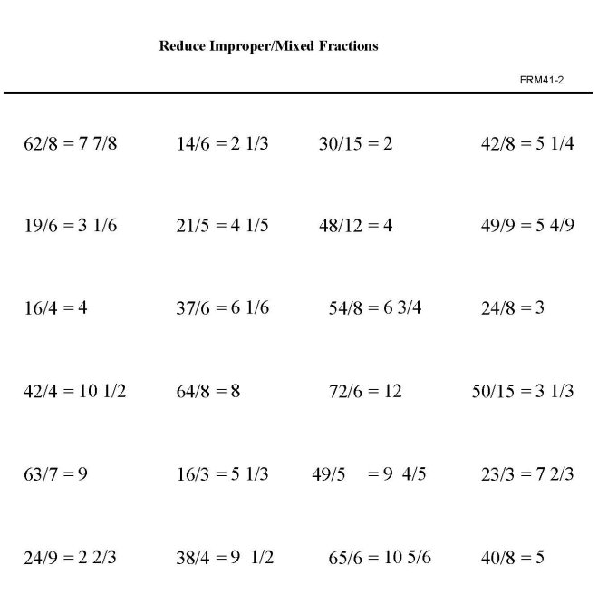 Printable reduction of fractions, pratice sheet