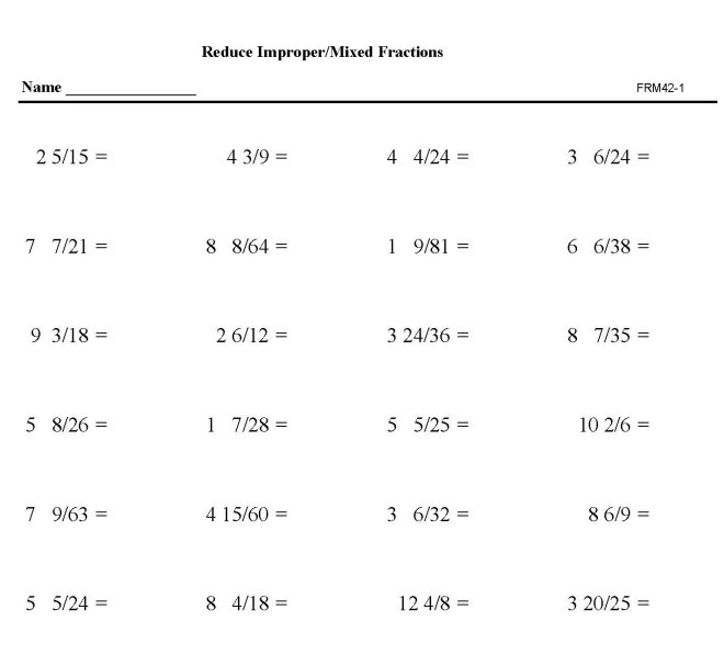Printable reduction of fractions, pratice sheet