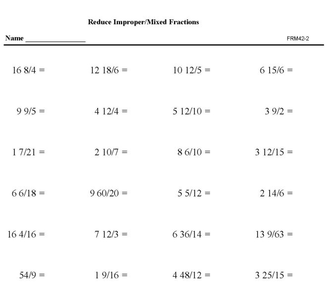 Printable reduction of fractions, pratice sheet