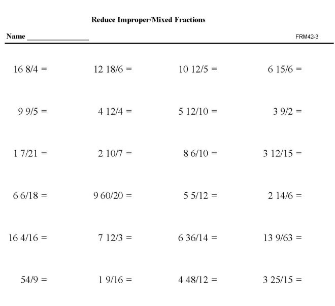 Printable reduction of fractions, pratice sheet