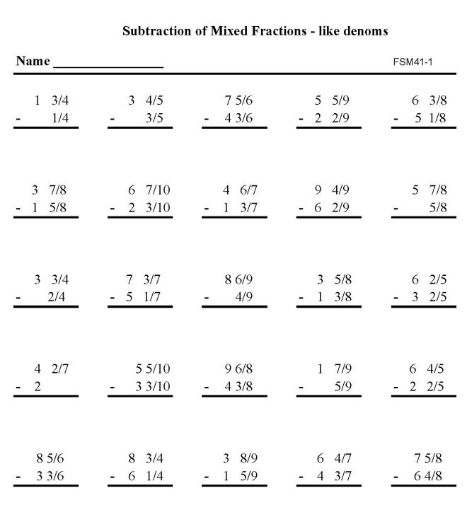 Printable addition of fractions, pratice sheet