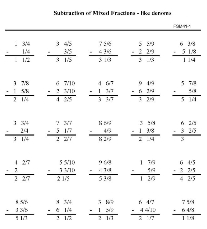 Printable addition of fractions, pratice sheet