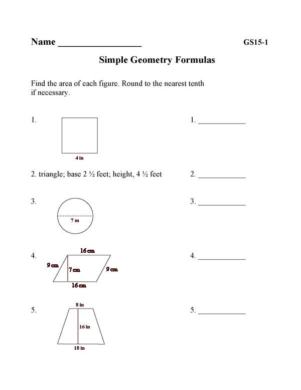 Printable geometry sheet - math skills practice sheet