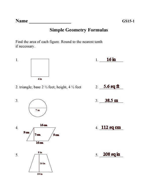 Printable geometry sheet - math skills practice sheet