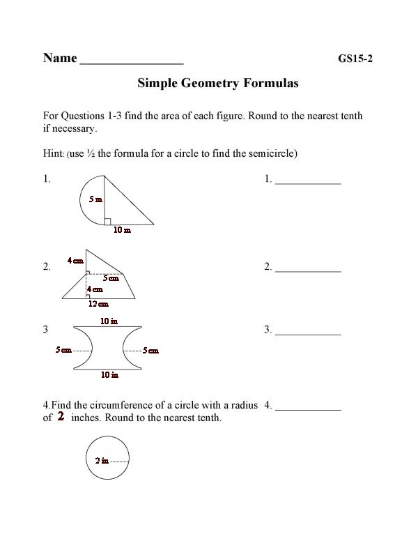 Printable geometry sheet - math skills practice sheet