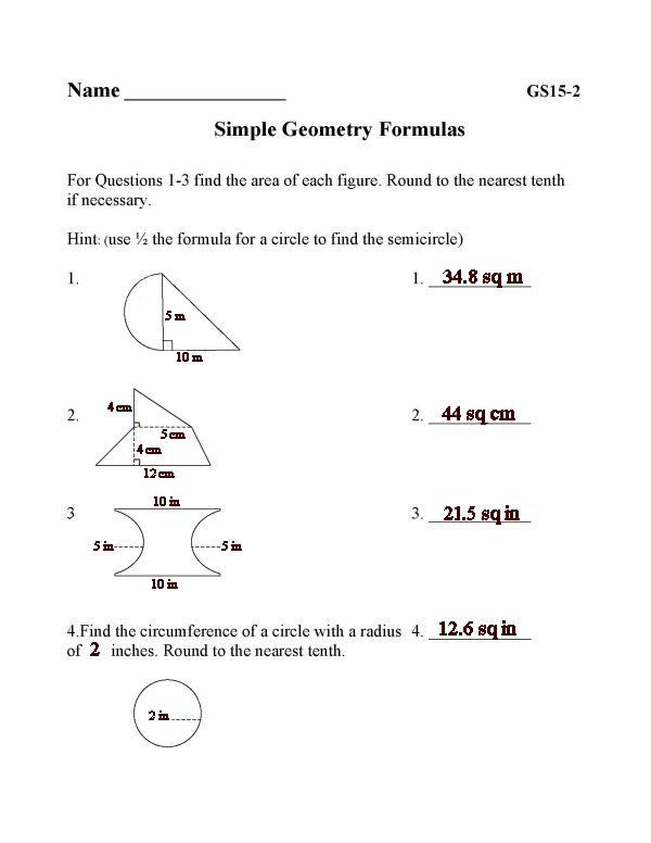 Printable geometry sheet - math skills practice sheet