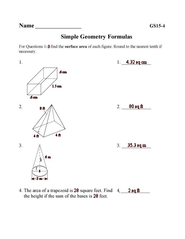 Printable geometry sheet - math skills practice sheet