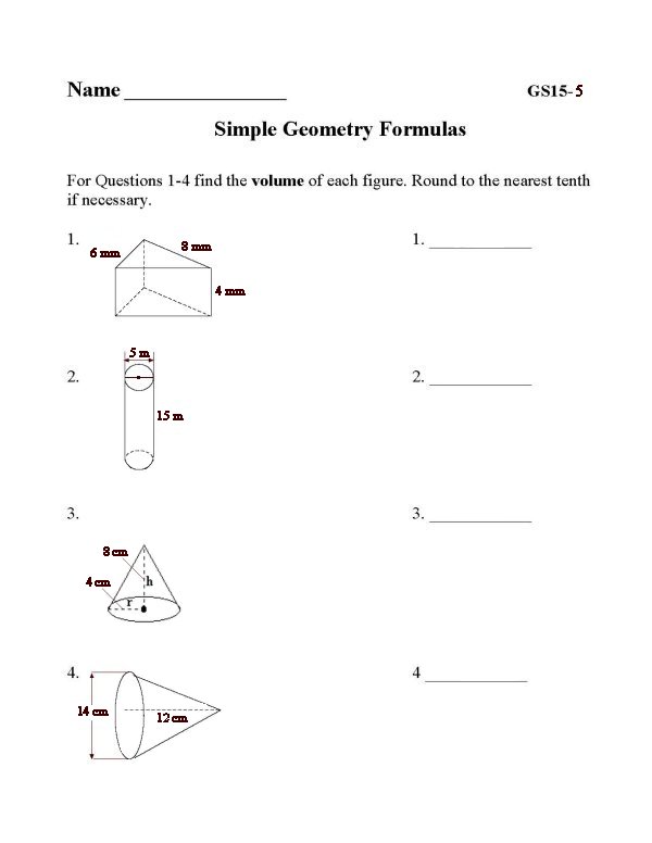 Printable geometry sheet - math skills practice sheet