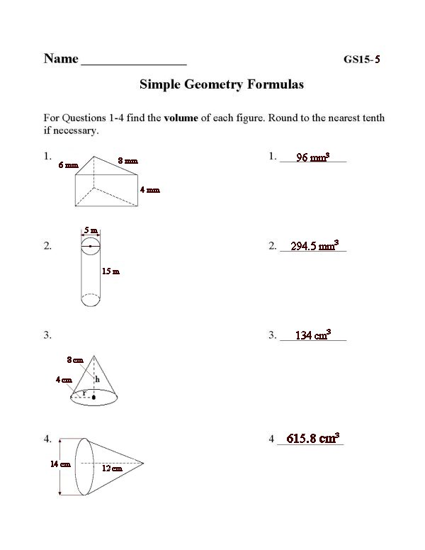 Printable geometry sheet - math skills practice sheet