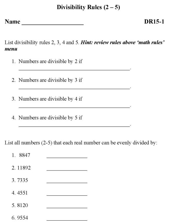 BlueBonkers Free Printable Math Sheets Divisibility Rules (2 5)