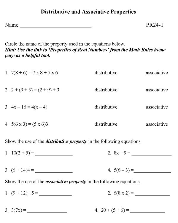 BlueBonkers Free Printable Math Sheets Properties Of Real Numbers