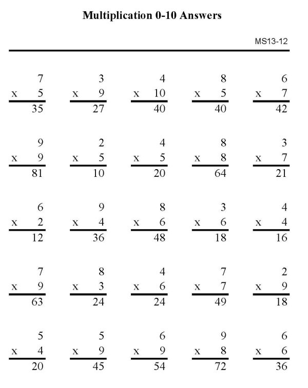 Printable multiplication sheet - math skills practice sheet