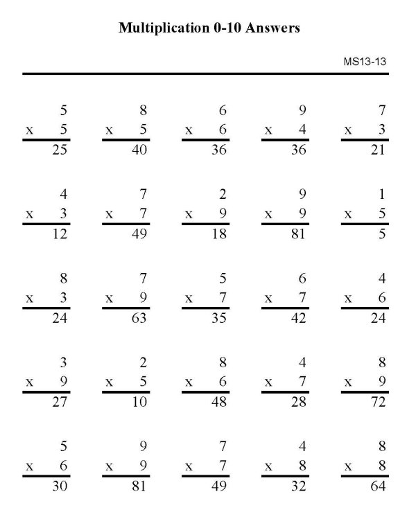 Printable multiplication sheet - math skills practice sheet