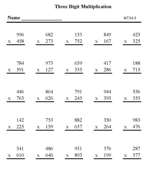 2 Digit Numbers Times 3 Digit Numbers Worksheets Free Printable