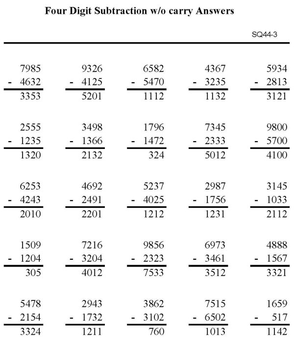 Printable subtraction sheet - math skills practice sheet