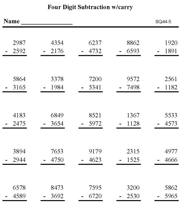 Printable subtraction sheet - math skills practice sheet