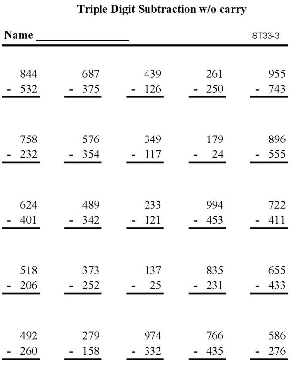 Printable subtraction sheet - math skills practice sheet