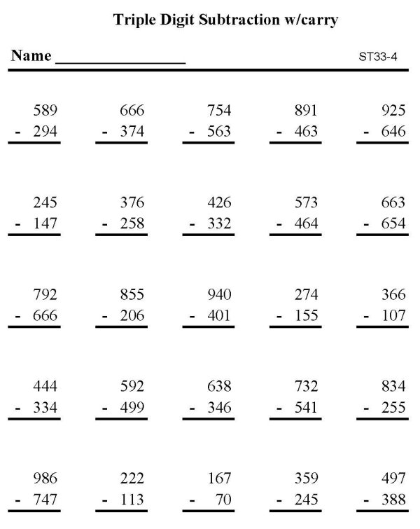 Printable subtraction sheet - math skills practice sheet